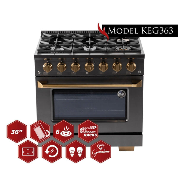 Kucht Gemstone Professional 36 in. 5.2 cu. ft. Natural Gas Range with Sealed Burners and Convection Oven in Titanium Stainless Steel KEG363 - side view