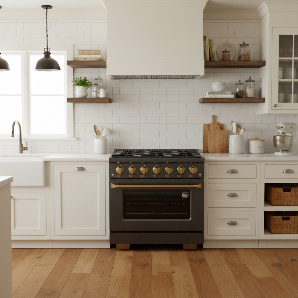 Kucht Gemstone Professional 36 in. 5.2 cu. ft. Natural Gas Range with Sealed Burners and Convection Oven in Titanium Stainless Steel KEG363