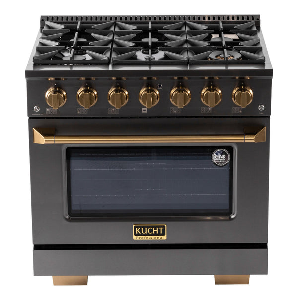 Kucht Gemstone Professional 36 in. 5.2 cu. ft. Natural Gas Range with Sealed Burners and Convection Oven in Titanium Stainless Steel KEG363 - detail view