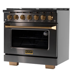 Kucht Gemstone Professional 36 in. 5.2 cu. ft. Natural Gas Range with Sealed Burners and Convection Oven in Titanium Stainless Steel KEG363 - close-up