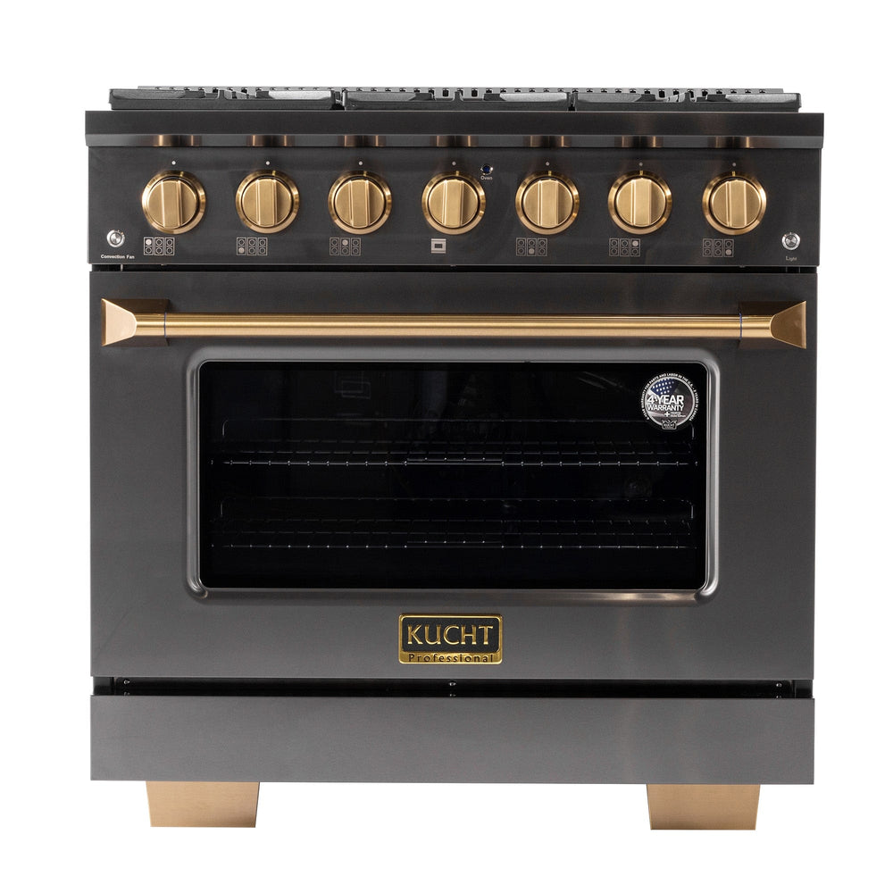 Kucht Gemstone Professional 36 in. 5.2 cu. ft. Natural Gas Range with Sealed Burners and Convection Oven in Titanium Stainless Steel KEG363