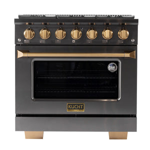 Kucht Gemstone Professional 36 in. 5.2 cu. ft. Natural Gas Range with Sealed Burners and Convection Oven in Titanium Stainless Steel KEG363