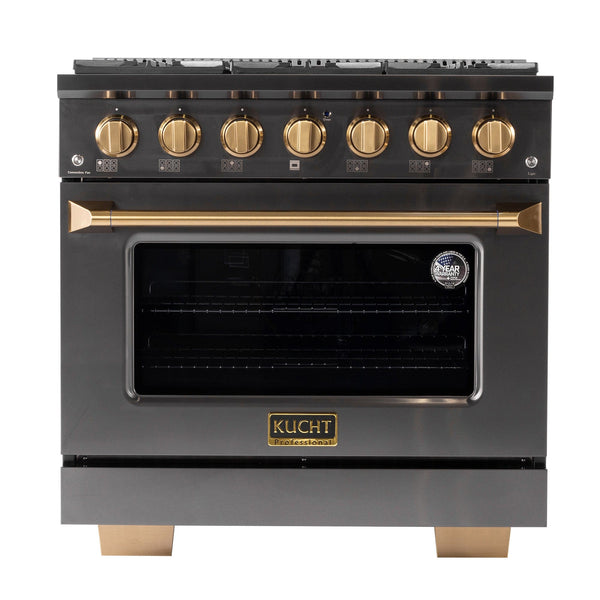 Kucht Gemstone Professional 36 in. 5.2 cu. ft. Natural Gas Range with Sealed Burners and Convection Oven in Titanium Stainless Steel KEG363