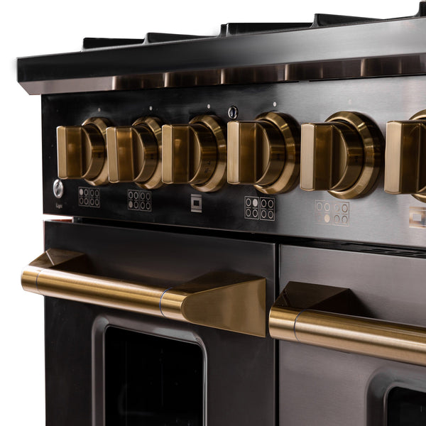 Kucht Gemstone Professional 48 in. 6.7 cu. ft. Natural Gas Range with Sealed Burners, Griddle/Grill and Two Ovens - One Convection - in Titanium Stainless Steel KEG483 - product view