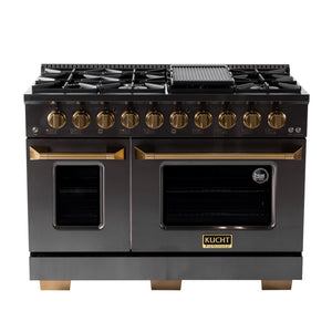 Kucht Gemstone Professional 48 in. 6.7 cu. ft. Natural Gas Range with Sealed Burners, Griddle/Grill and Two Ovens - One Convection - in Titanium Stainless Steel KEG483 - lifestyle photo