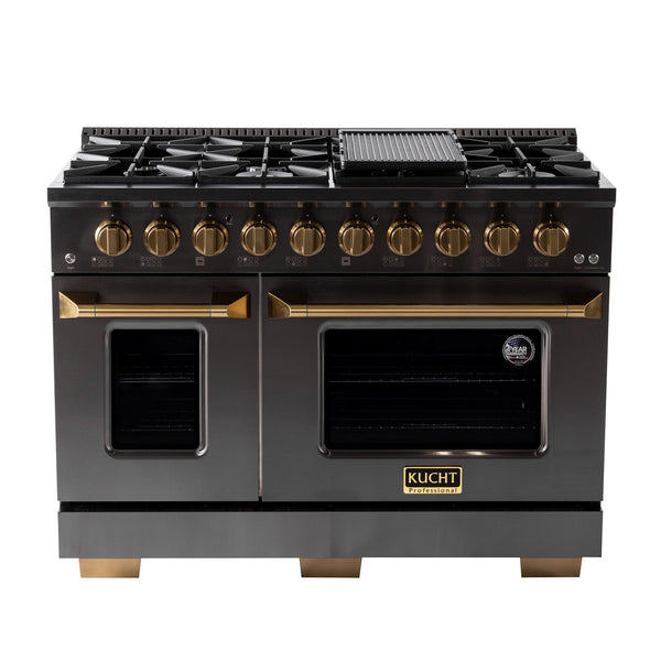 Kucht Gemstone Professional 48 in. 6.7 cu. ft. Natural Gas Range with Sealed Burners, Griddle/Grill and Two Ovens - One Convection - in Titanium Stainless Steel KEG483 - lifestyle photo