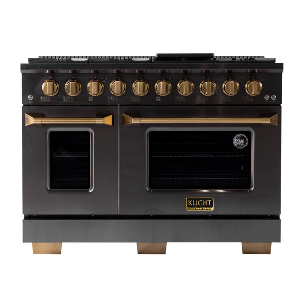 Kucht Gemstone Professional 48 in. 6.7 cu. ft. Natural Gas Range with Sealed Burners, Griddle/Grill and Two Ovens - One Convection - in Titanium Stainless Steel KEG483 - detail view