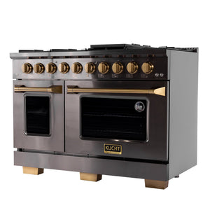 Kucht Gemstone Professional 48 in. 6.7 cu. ft. Natural Gas Range with Sealed Burners, Griddle/Grill and Two Ovens - One Convection - in Titanium Stainless Steel KEG483