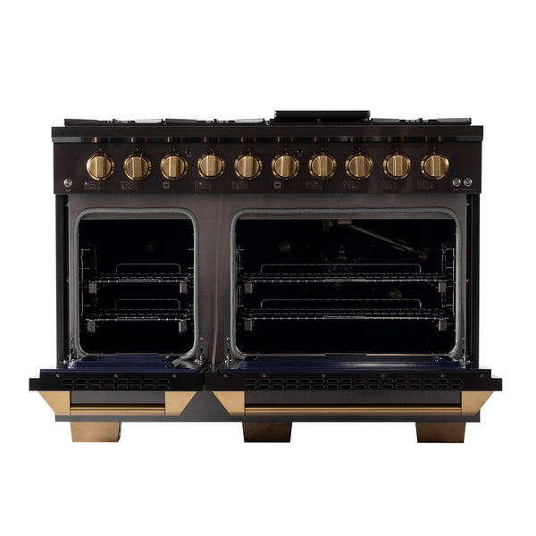 Kucht Gemstone Professional 48 in. 6.7 cu. ft. Natural Gas Range with Sealed Burners, Griddle/Grill and Two Ovens - One Convection - in Titanium Stainless Steel KEG483 - dimensions