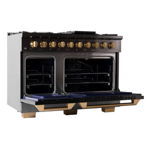 Kucht Gemstone Professional 48 in. 6.7 cu. ft. Natural Gas Range with Sealed Burners, Griddle/Grill and Two Ovens - One Convection - in Titanium Stainless Steel KEG483 - in use