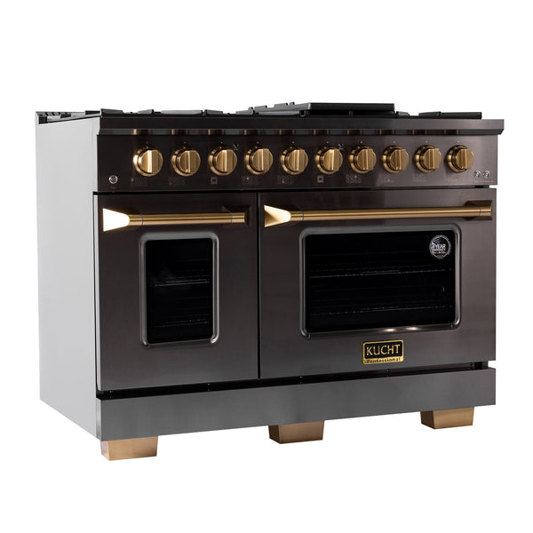 Kucht Gemstone Professional 48 in. 6.7 cu. ft. Natural Gas Range with Sealed Burners, Griddle/Grill and Two Ovens - One Convection - in Titanium Stainless Steel KEG483 - close-up