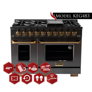 Kucht Gemstone Professional 48 in. 6.7 cu. ft. Natural Gas Range with Sealed Burners, Griddle/Grill and Two Ovens - One Convection - in Titanium Stainless Steel KEG483 - side view