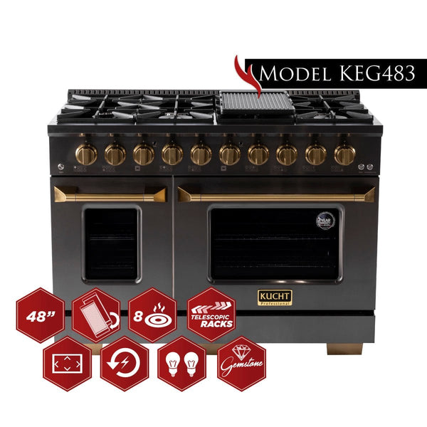 Kucht Gemstone Professional 48 in. 6.7 cu. ft. Natural Gas Range with Sealed Burners, Griddle/Grill and Two Ovens - One Convection - in Titanium Stainless Steel KEG483 - side view