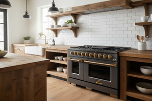 Kucht Gemstone Professional 48 in. 6.7 cu. ft. Natural Gas Range with Sealed Burners, Griddle/Grill and Two Ovens - One Convection - in Titanium Stainless Steel KEG483 - front view