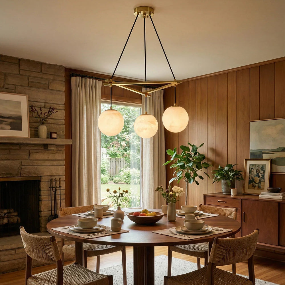 Modern Geometric Alabaster Sphere Chandelier