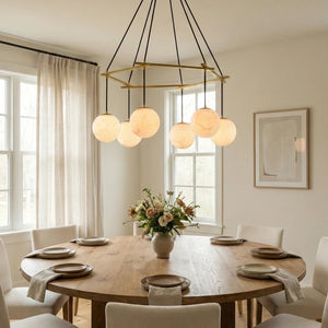 Modern Geometric Alabaster Sphere Chandelier