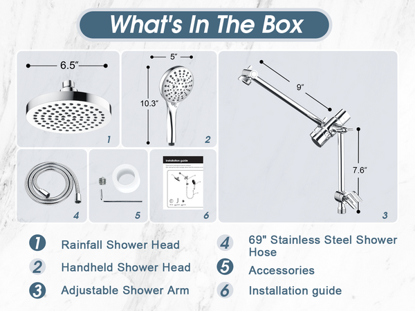 Dual Shower Head with Adjustable Extension Arm, 3-Way Diverter and Hose - view 11
