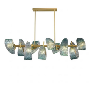 Peacock Blue Petal Art Glass Chandelier