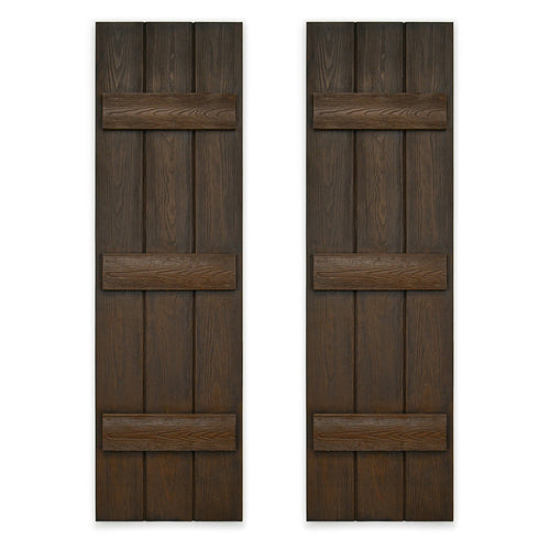 Faux Wood Board and Batten Exterior Shutters - Polyurethane - Set of 2