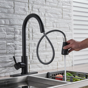 Matte Black Or Brushed Gold Pull Out Spray Kitchen Sink Faucet