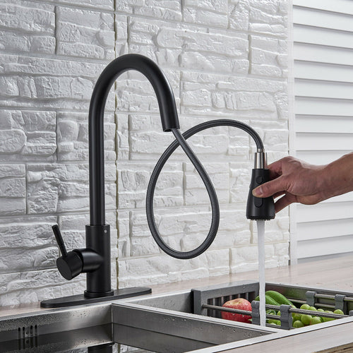 Matte Black Or Brushed Gold Pull Out Spray Kitchen Sink Faucet