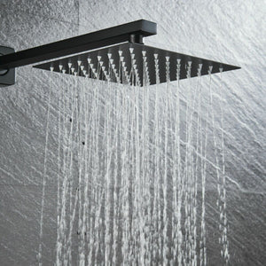 Matte Black Wall Mounted Rainfall Shower Faucet Dual Function with Pressure Balance Rough-In Valve - close-up