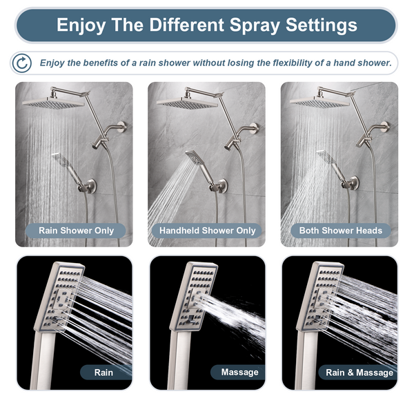 Dual Shower Head Combo with Extension Arm, 8 Inch Rainfall Shower Head with Handheld Shower head