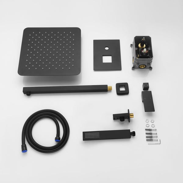 Matte Black Wall Mounted Rainfall Shower Faucet Dual Function with Pressure Balance Rough-In Valve - view 13