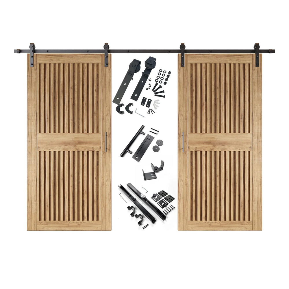 Vertical Slat Double Door Barn Door Kit | Black Barn Door Hardware