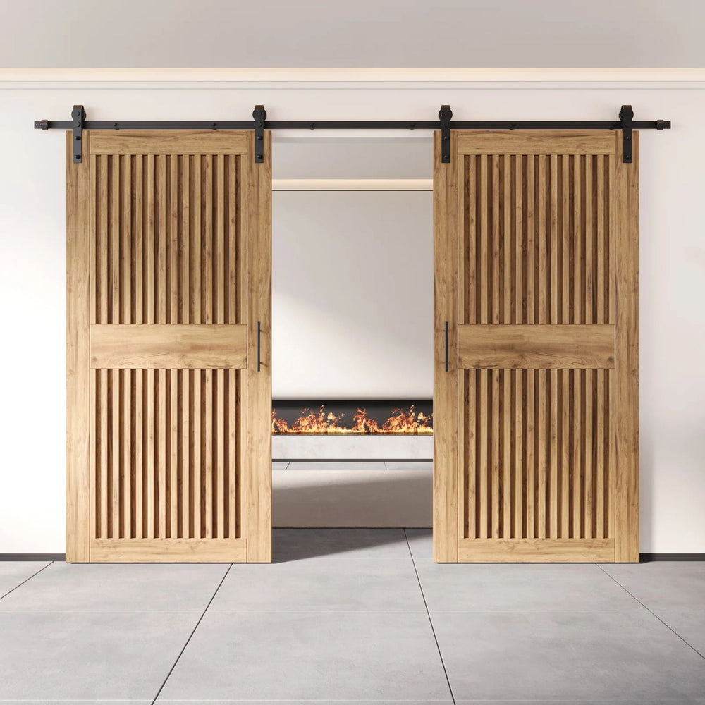 Vertical Slat Double Door Barn Door Kit | Black Barn Door Hardware