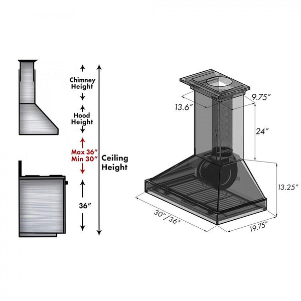 ZLINE 36' Wooden Wall Range Hood, Rustic Dark, KPDD-36 - alternate view