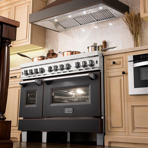 ZLINE 48' Hand-Hammered Copper Finish Wall Range Hood, 655-HBXXX-48 - in use
