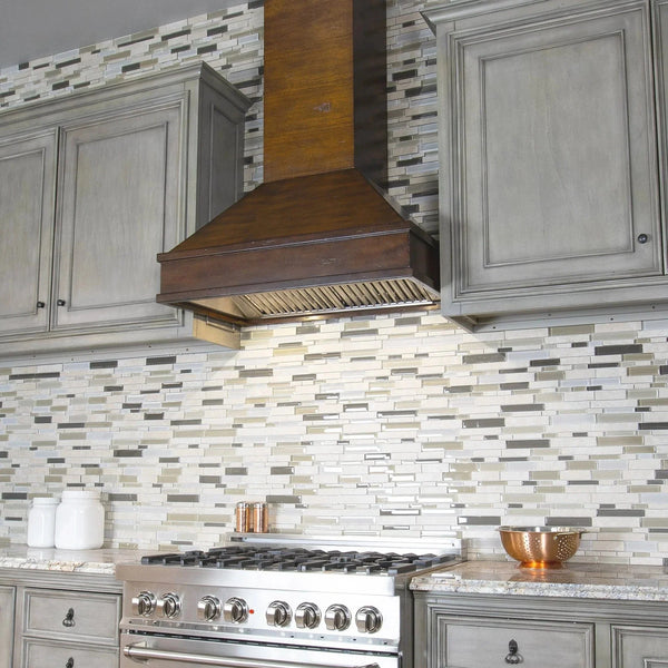 ZLINE 30' Wooden Wall Mount Range Hood in Walnut and Hamilton - Includes Motor 329WH-30 - detail view
