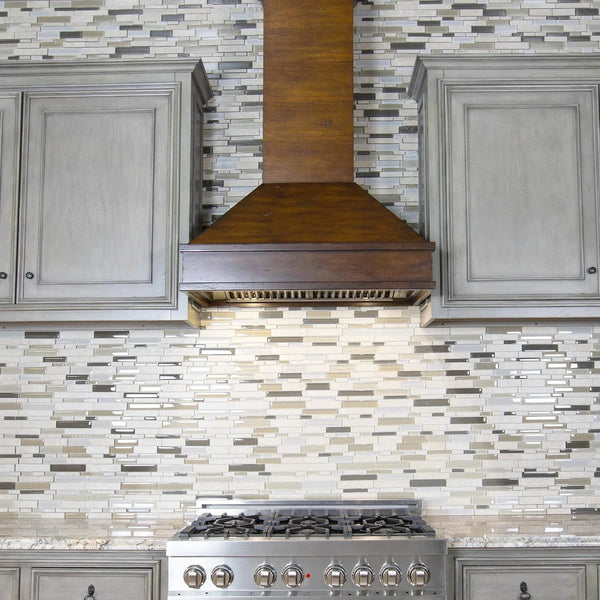 ZLINE 30' Wooden Wall Mount Range Hood in Walnut and Hamilton - Includes Motor 329WH-30 - lifestyle photo