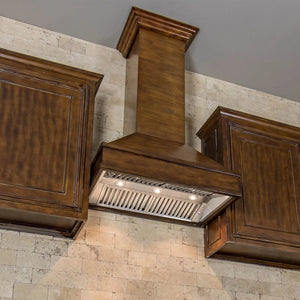 ZLINE 30' Wooden Wall Mount Range Hood in Walnut and Hamilton - Includes Motor 329WH-30 - close-up