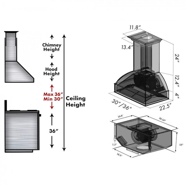 ZLINE 30" Wooden Wall Range Hood, Hamilton, Remote Motor, 369WH-RD-30