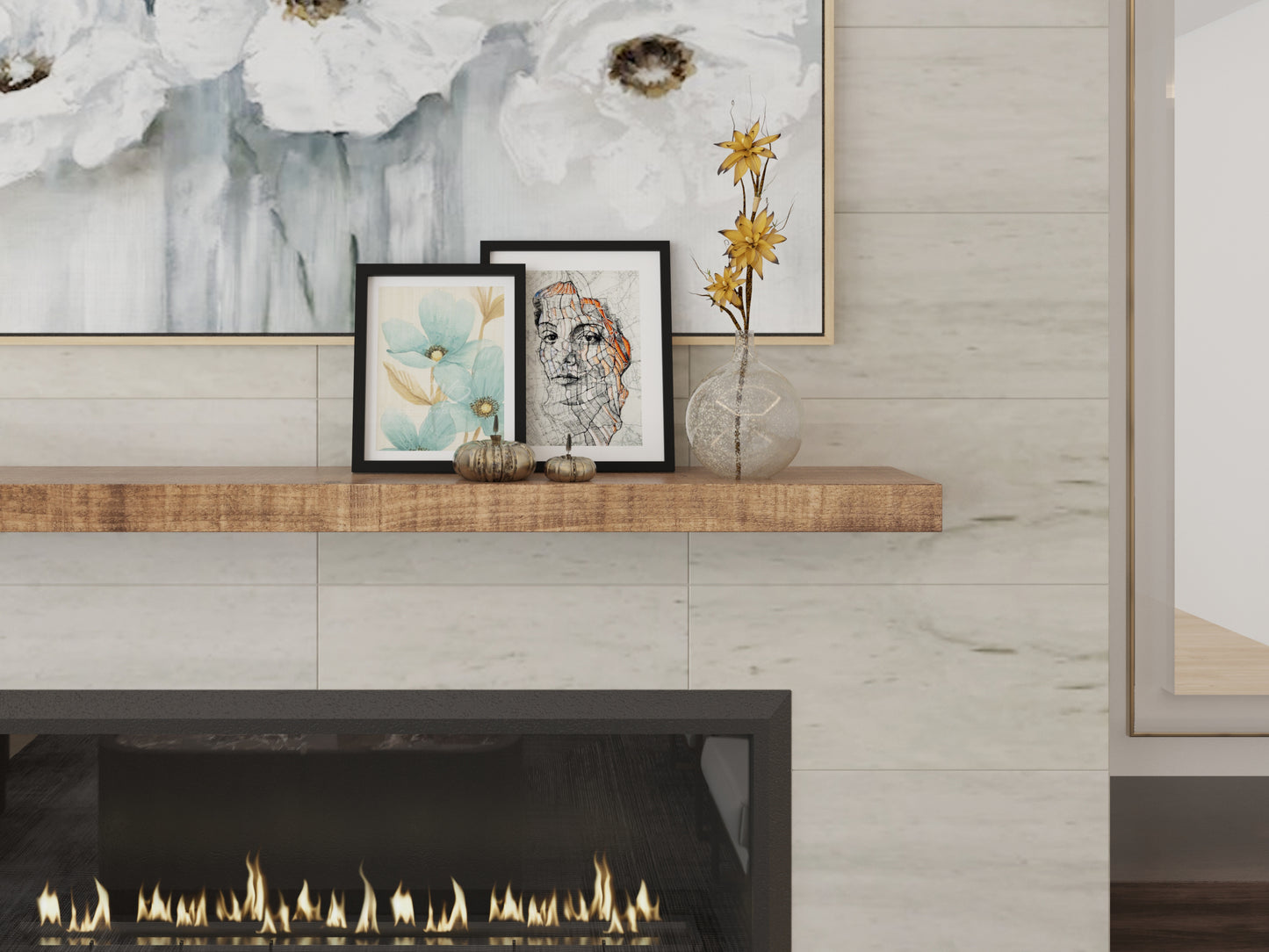 Modern Timber Fireplace Mantel