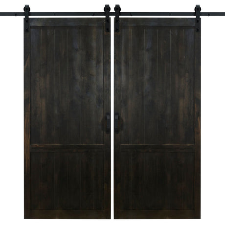 Double Midnight Black Country Vintage Sliding Barn Door