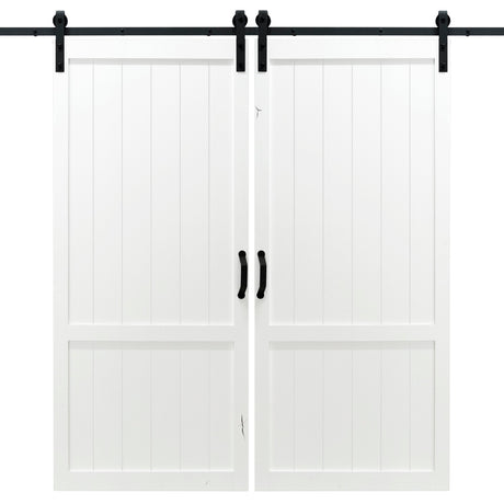 Double White Country Vintage Sliding Barn Door