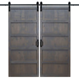 Double Ash Gray 5 Panel Barn Door