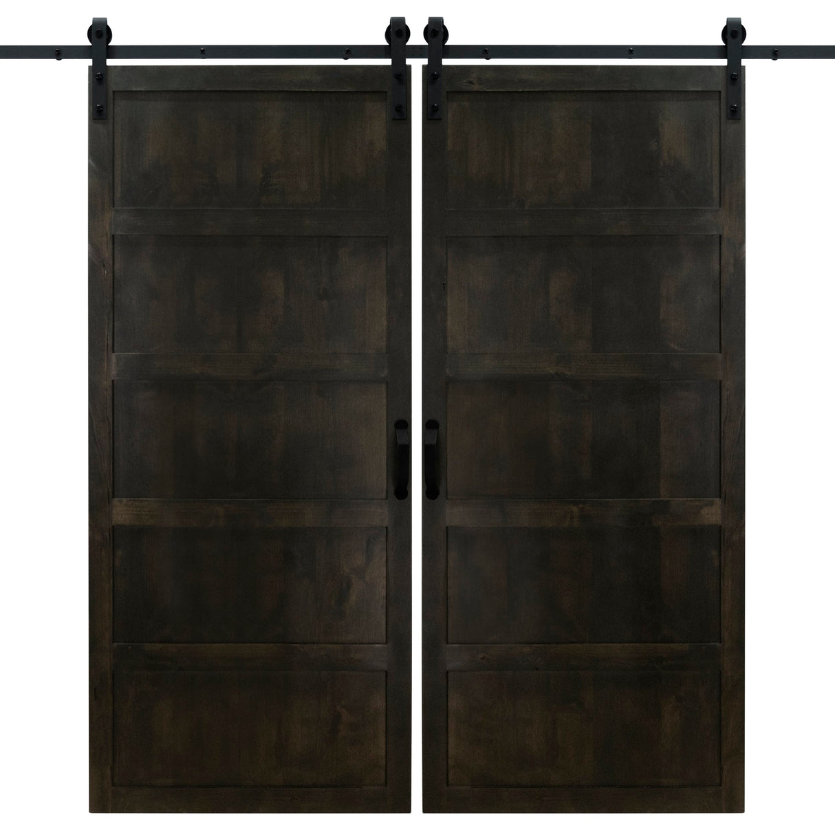 Double Midnight Black 5 Panel Barn Door