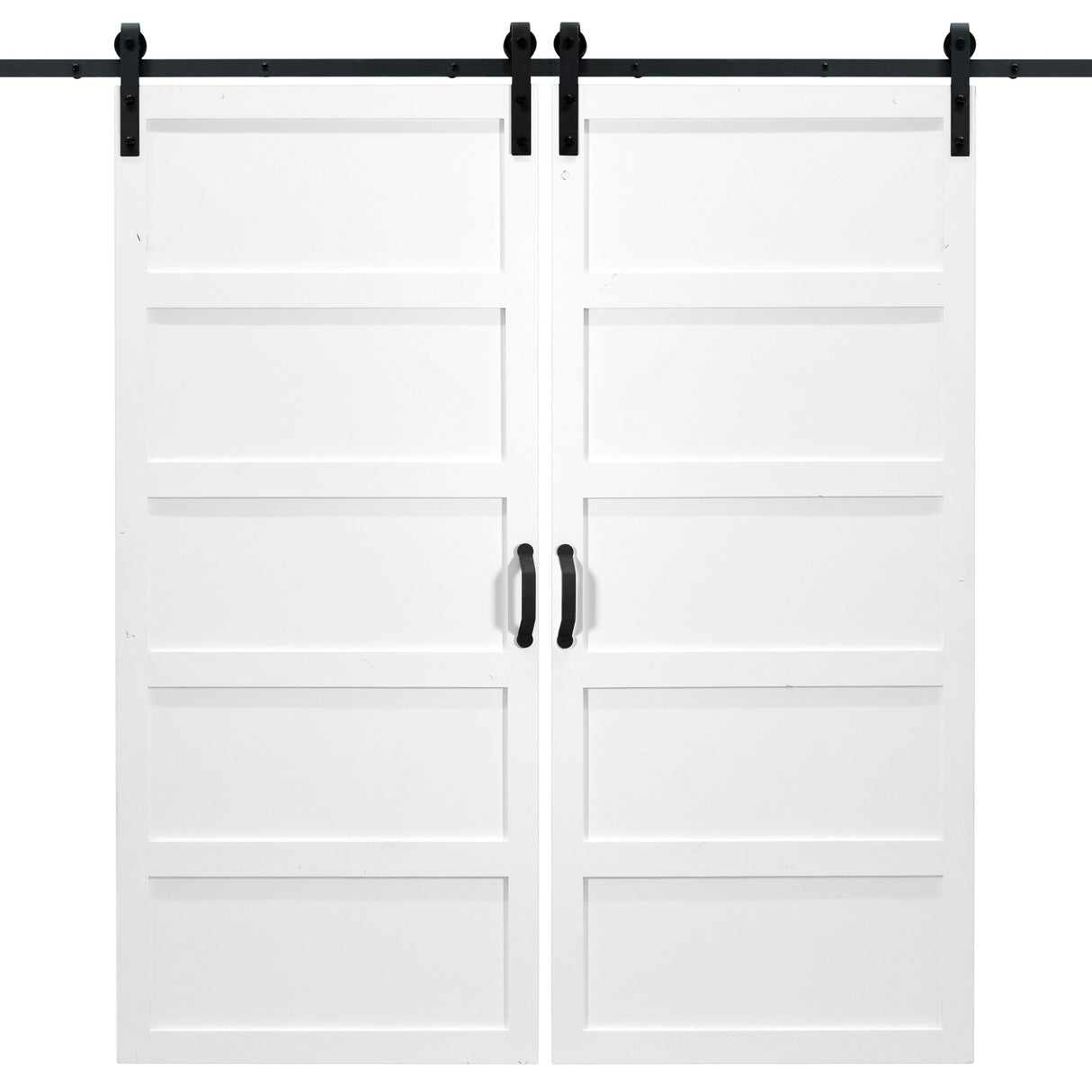 Double White 5 Panel Sliding Barn Door