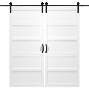 Double White 5 Panel Sliding Barn Door