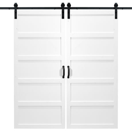 Double White 5 Panel Sliding Barn Door