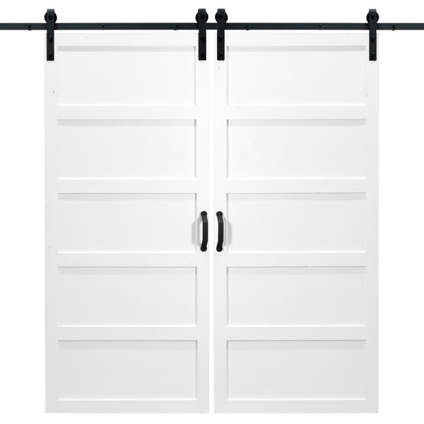 Double White 5 Panel Sliding Barn Door
