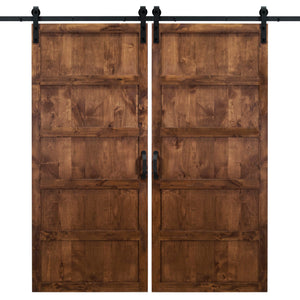 Double Walnut 5 Panel Sliding Barn Door