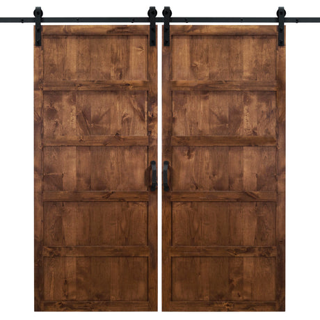 Double Walnut 5 Panel Sliding Barn Door