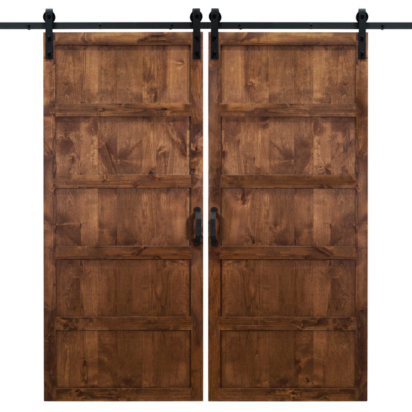 Double Walnut 5 Panel Sliding Barn Door