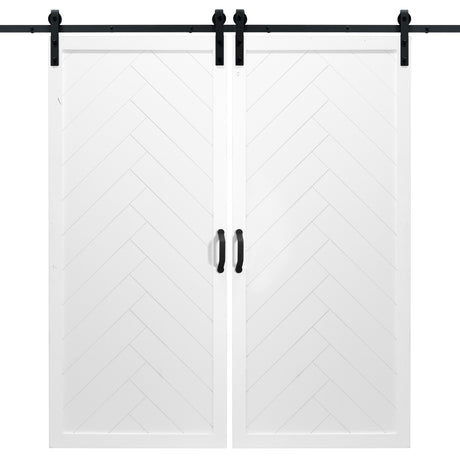 Double White Herringbone Sliding Barn Door