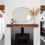 Burnt Almond weathered beam wood mantel above a fireplace